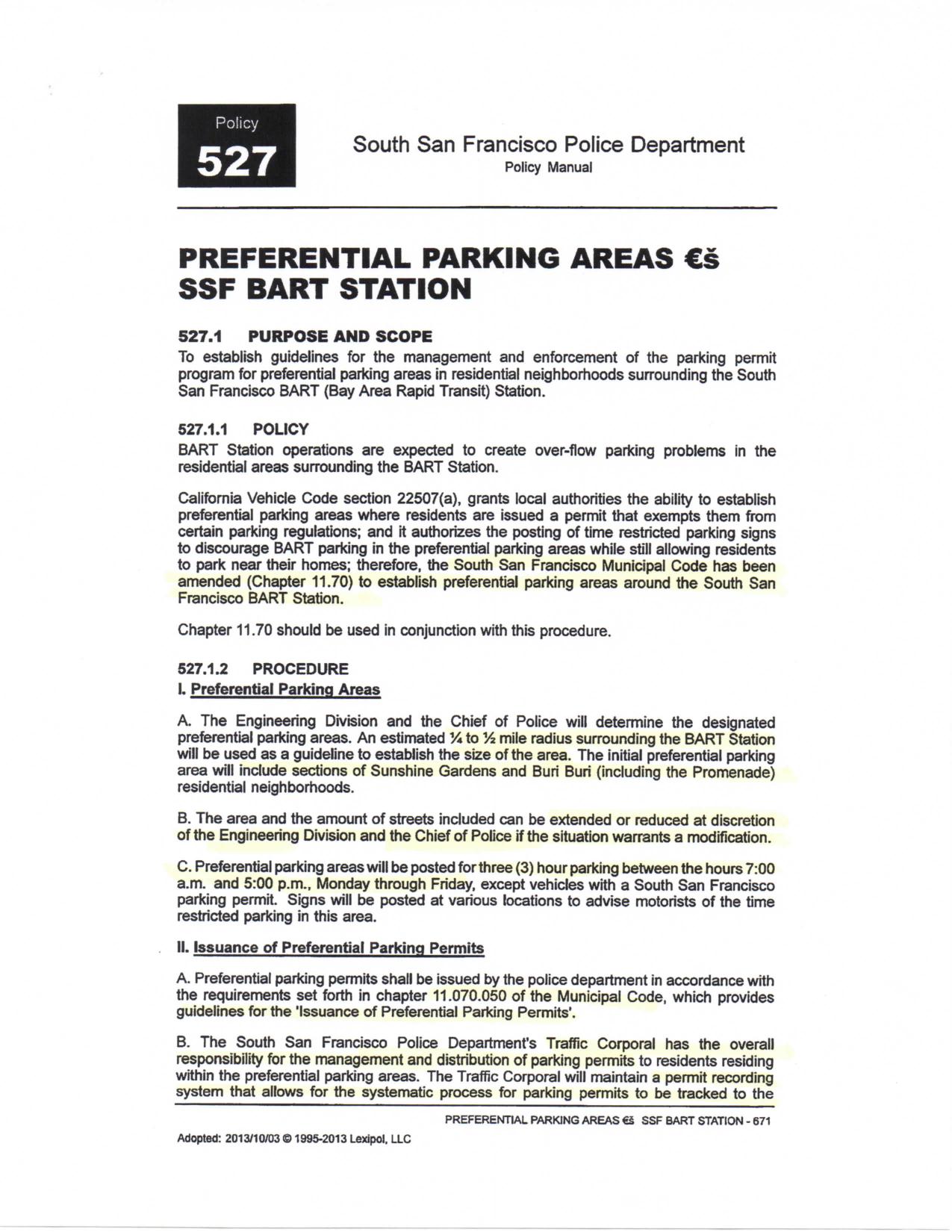 BART Neighborhood Preferred Parking Permit Ordinance Info 2004