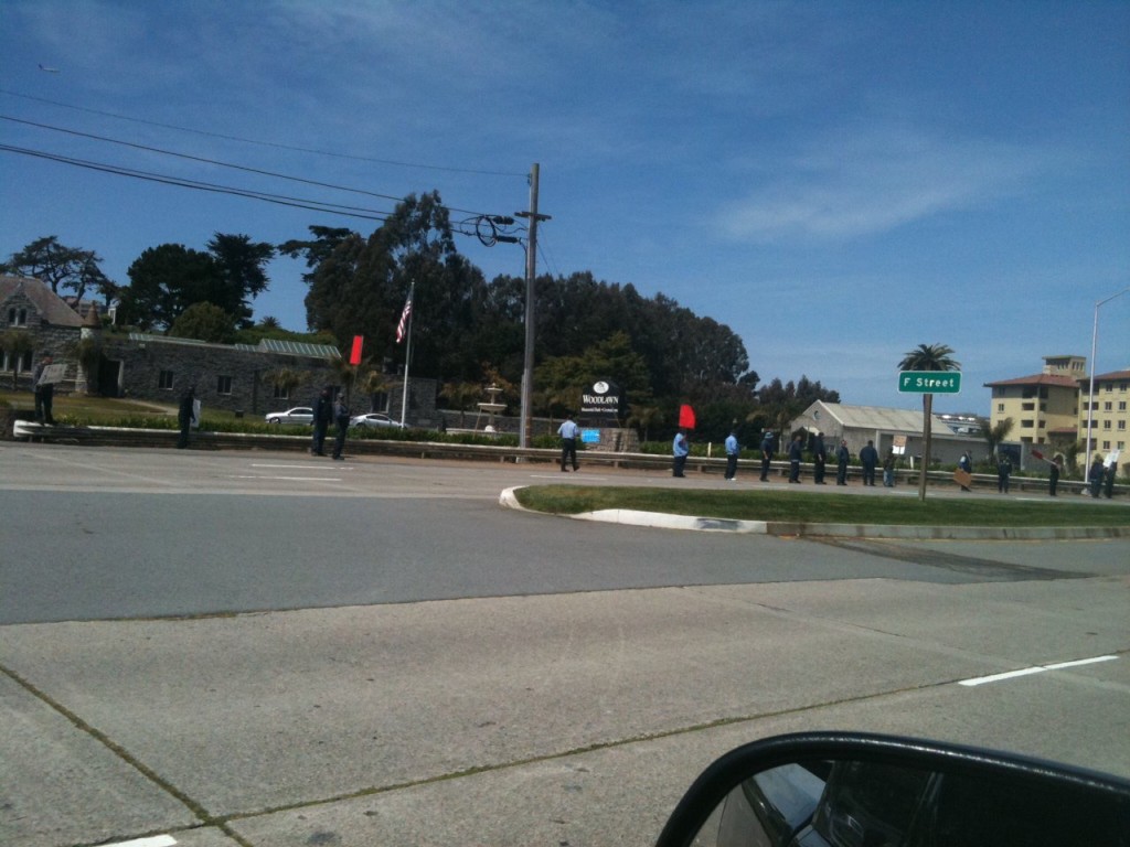 Locked out employees picket at Woodland Cemetary as out of state corporation works to reduce wages.  Photo Courtesy of Phil Fioresi Sr.