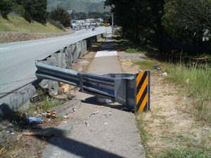 The guardrail on Hickey Blvd at Hilton after an accident on Saturday evening.  Photo: Ava Romero