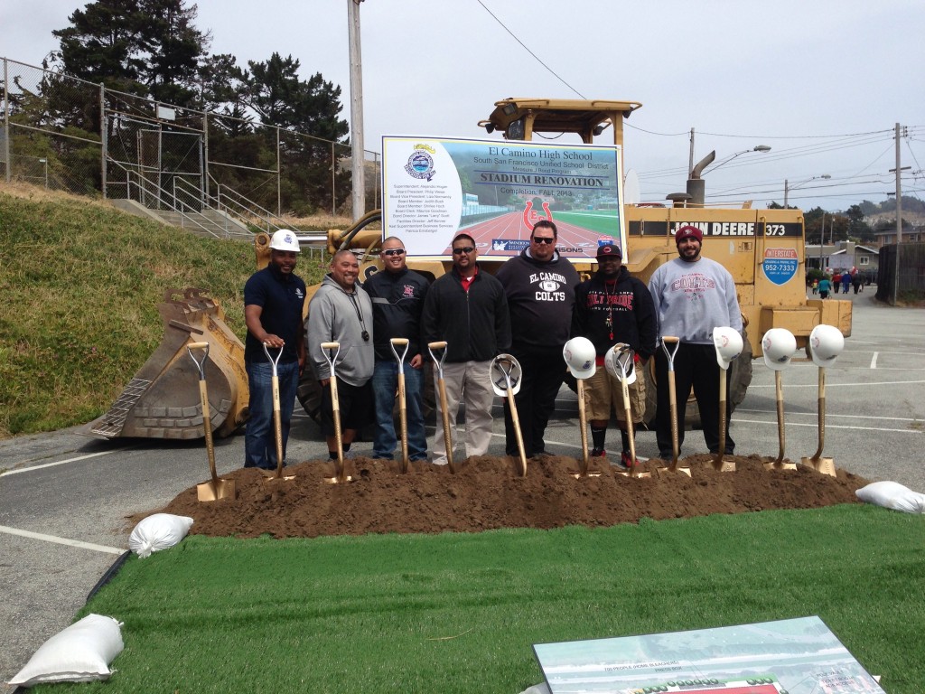 Coaches, including alumni Jacobsen, Turner, Cosico, Junio, join in on the groundbreaking. Photo Angelique Presidente