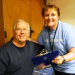 Ron May (happy) after receiving PT tips from Bernie Weslow, Manager Physical Therapy 