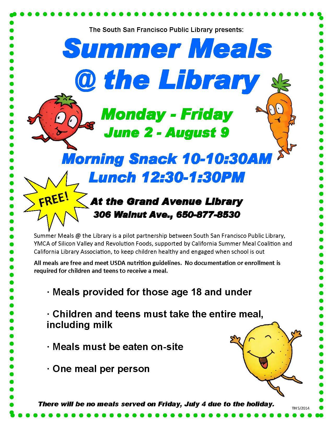 FREE! Morning snacks & lunches at Grand Ave Library for summer ...