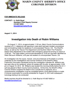 Robin Williams Death press release