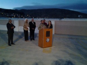 Juliana's parents, Jesus & Patricia at the podium on top of the Miller Ave Parking Garage. City Officials behind them Photo: Rick Ochsenhirt