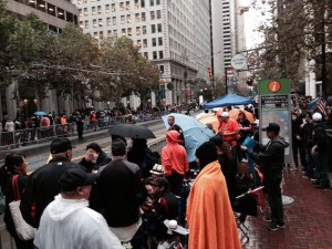 Parade enthusiasts arrive well before the Giants Photo: Carol B