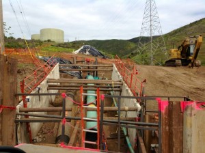 The PGE gas line tie in at Hillside Blvd is still under construction Photo ESC file 2.2015