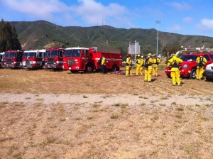 CalFire crews training stage at the Mission Blue Field in Brisbane Tuesday May 11, 2015 Photo: City of Brisbane