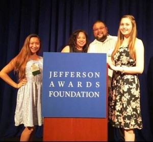 ECHS Counselor Derek Padilla with Regional Advisor Freda Statom with Tiana and Melinda