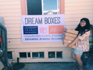 Patricia collecting supplies for #DreamBoxes