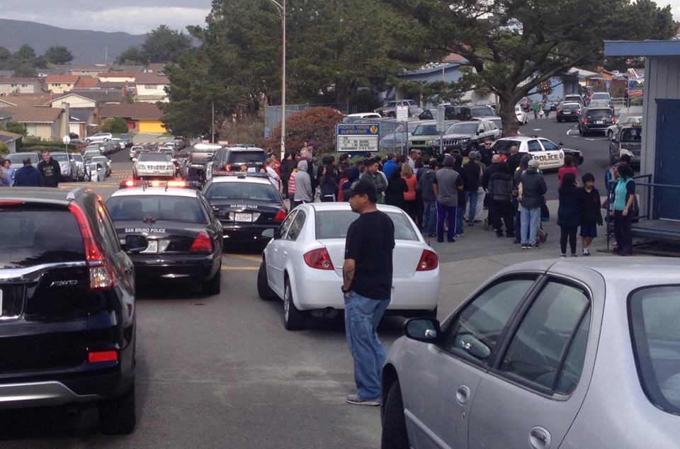 Police lockdown at Monte Verde Elementary. Per San Bruno Police Sargent, the suspect was reported threatening two students with a knife. No further information was given pending investigation." Luke Ari