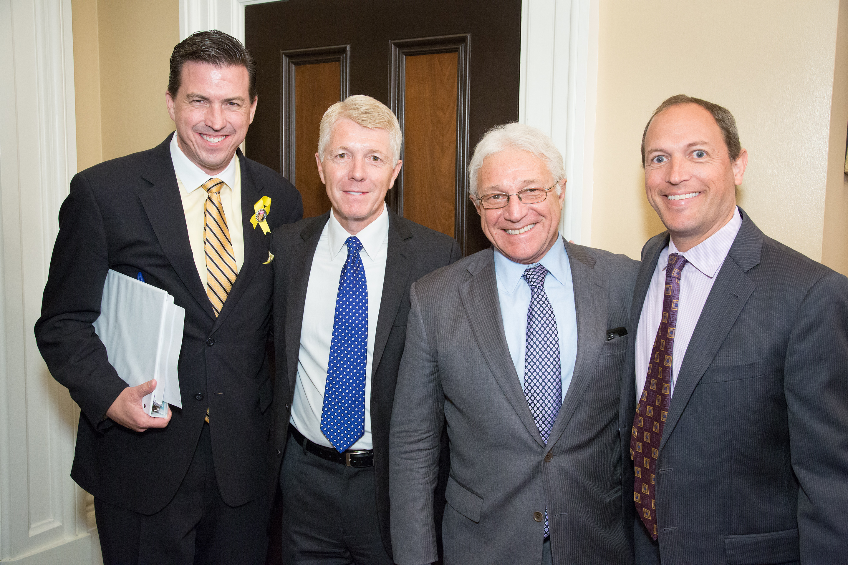 Assemblyman Kevin Mullin, Genentech CEO Ian Clark, BIO CEO, President Jim Greenwood and Assemblyman Brian Maienschein Vice Chair of Assembly Health after marking April 7 as Biotech Day in California. Photo: Weber Shadwich