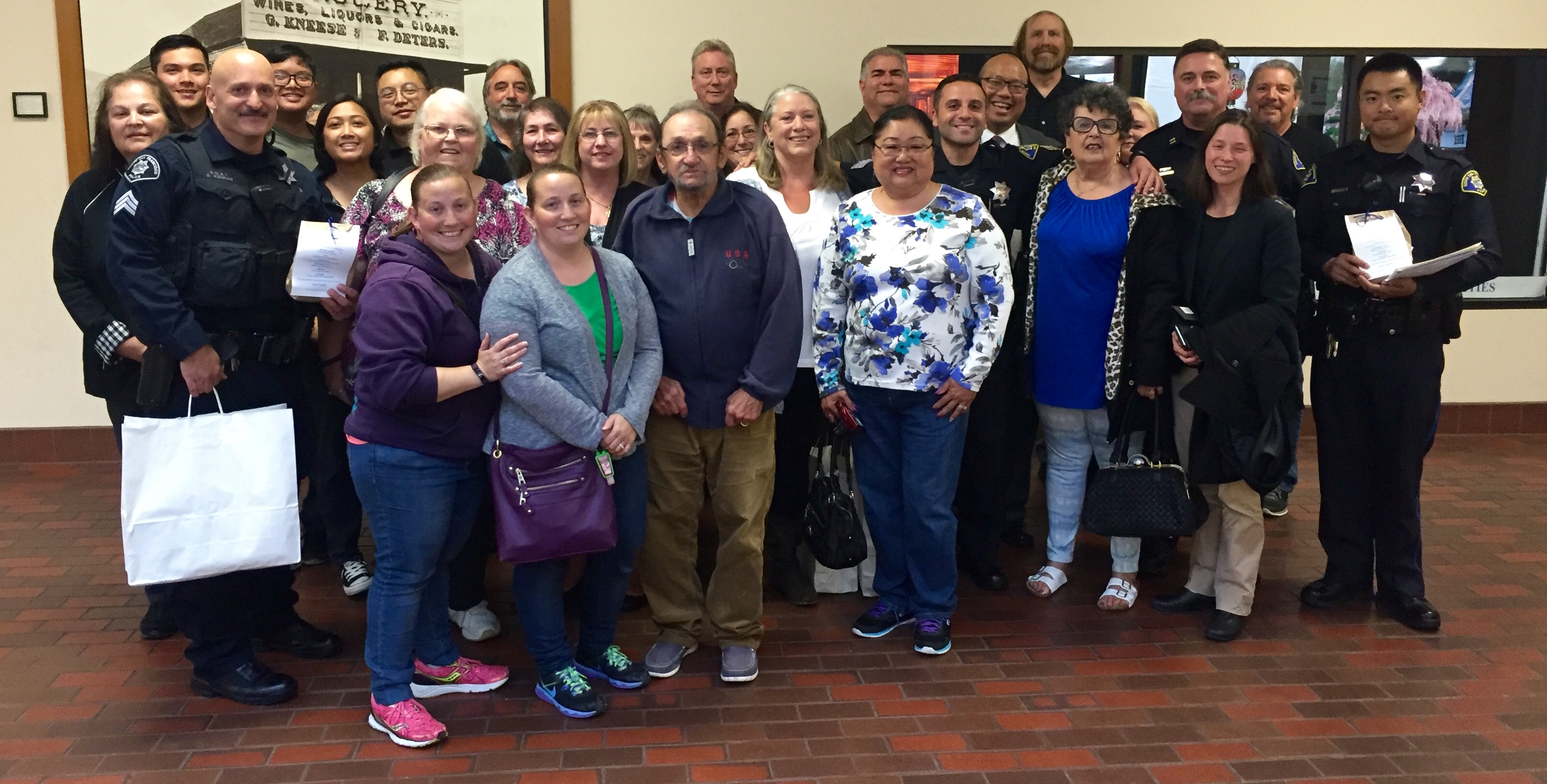 This was only part of the group that came together to prepare and present gift goodies to our police in appreciation for all they do. If ever they need our support - the time is now