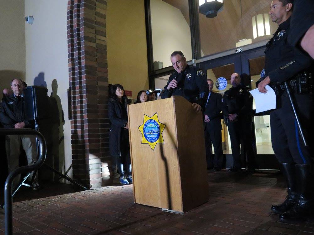 SSFPD Chief Jeff Azzopardi spoke to those in attendance at the vigil Photo: SSFPD