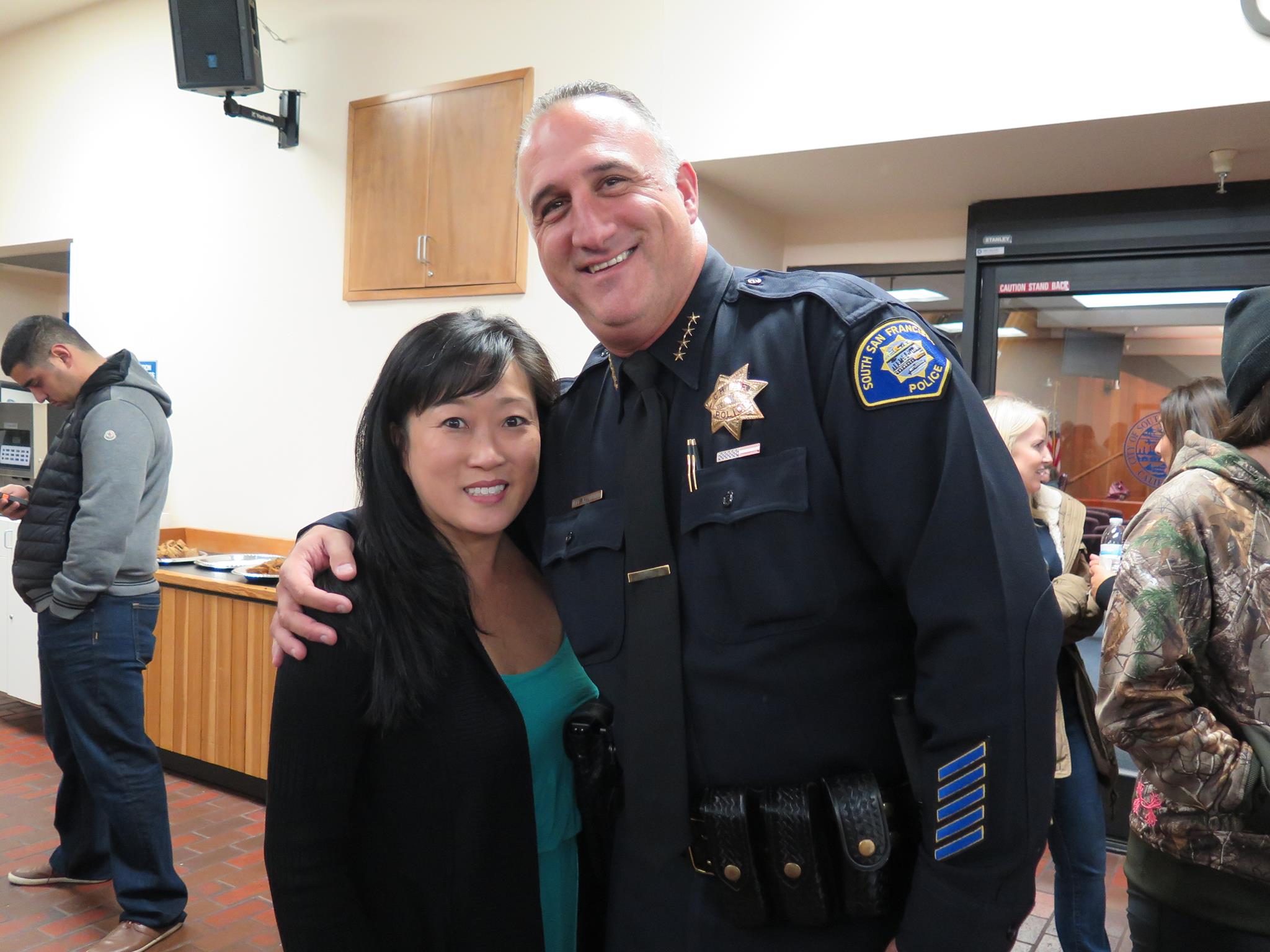 Councilwoman Liza Normandy with SSFPD Chief Jeff Azzopardi 