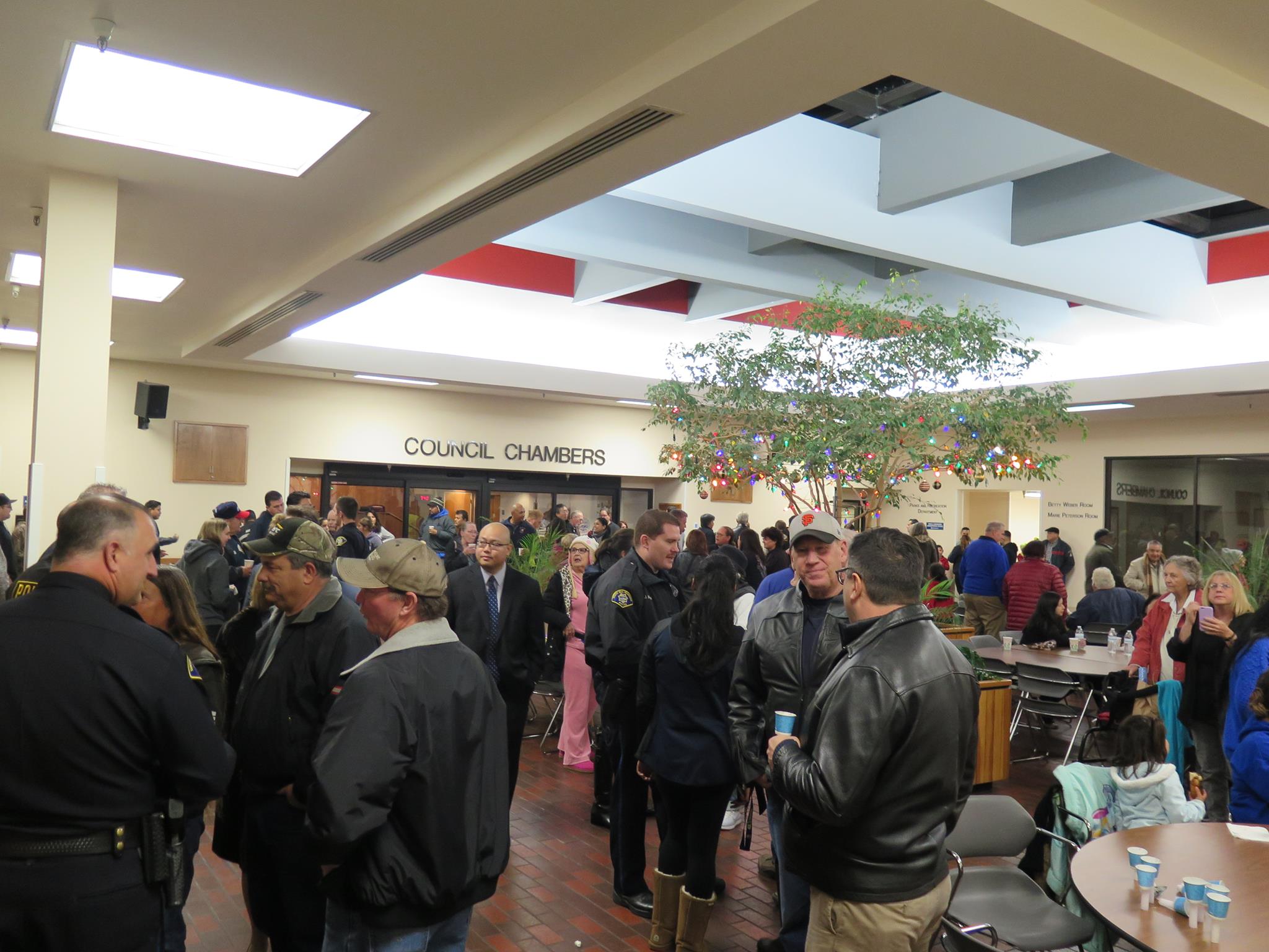 Community members met in the MSB Atrium after the vigil to talk amongst themselves.  Photo: SSFPD