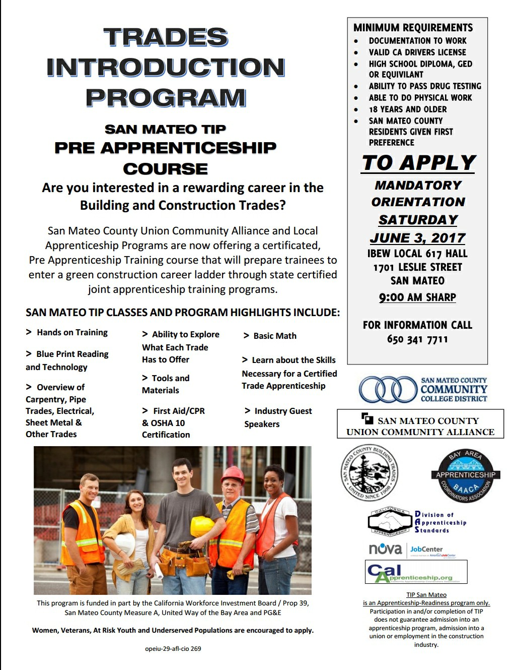 Trades Introduction Program: San Mateo TIP Pre-Apprenticeship Course ...