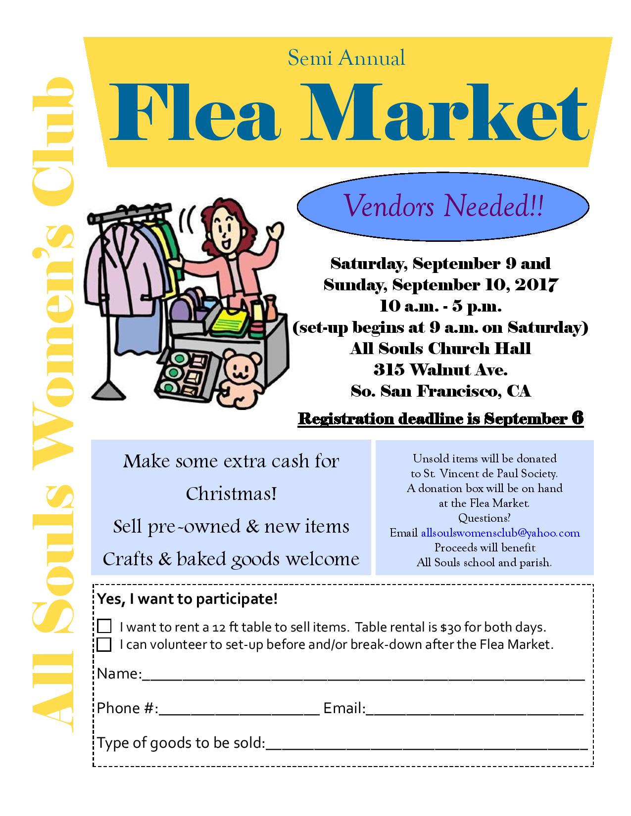 SEEKING VENDORS -All Souls Parish - Semi Annual Flea Market - Saturday ...