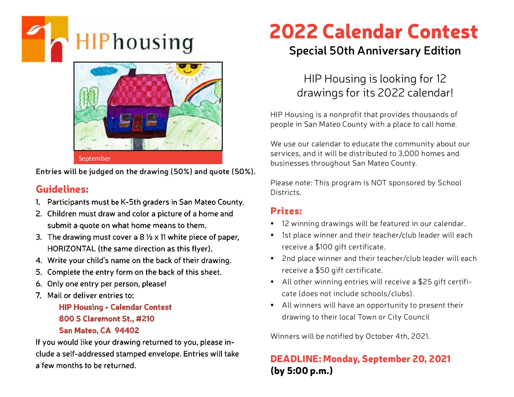 Seeking Smc Kids K-5Th To Enter Drawing Contest For Hip Housing Calendar - Everything South City