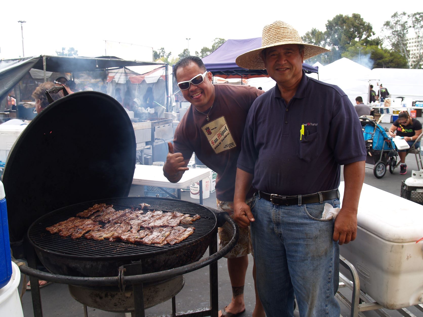 A man grilling meat