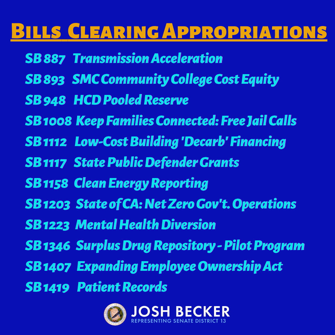 Bills Clearing Appropriations