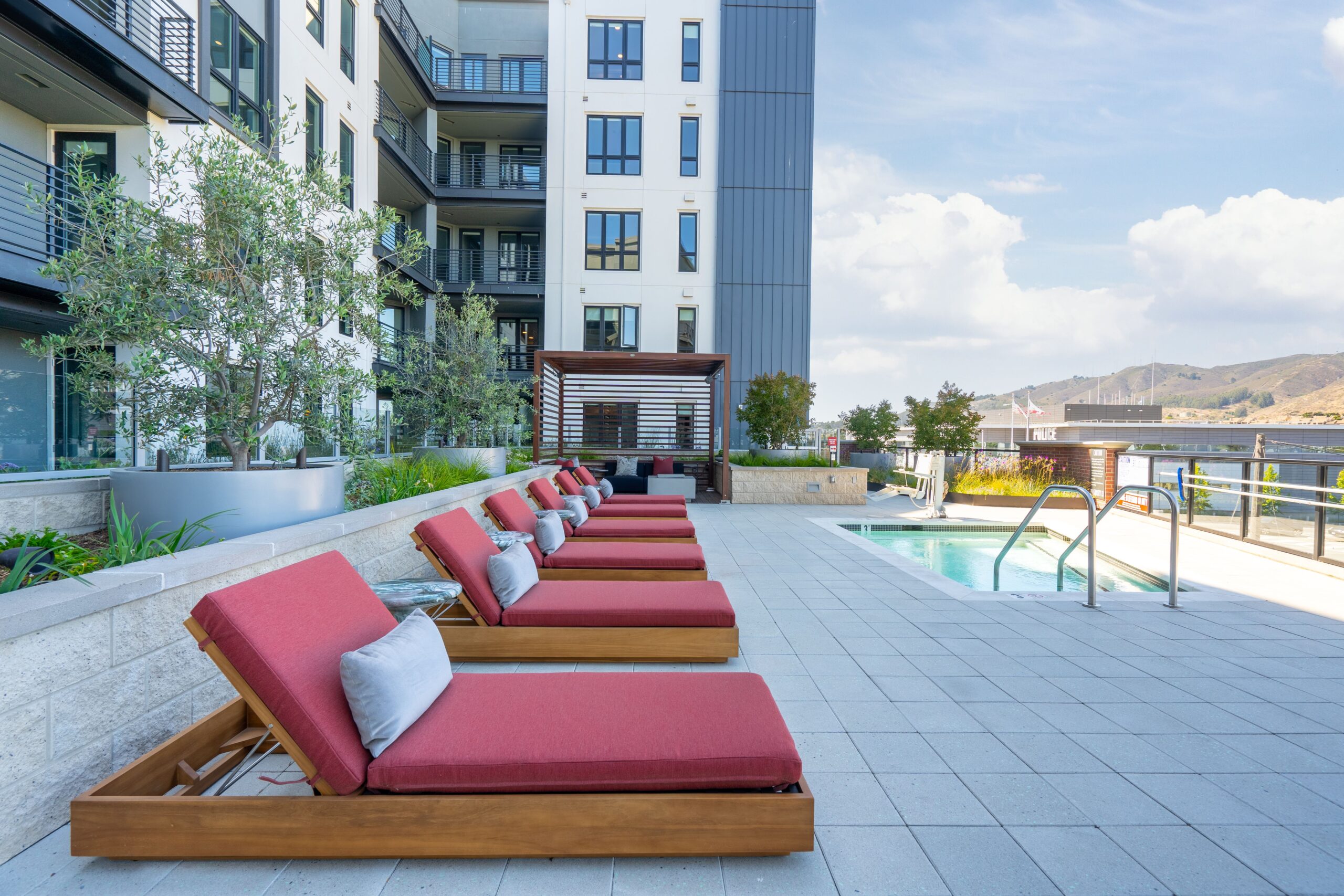 Pool deck with beds