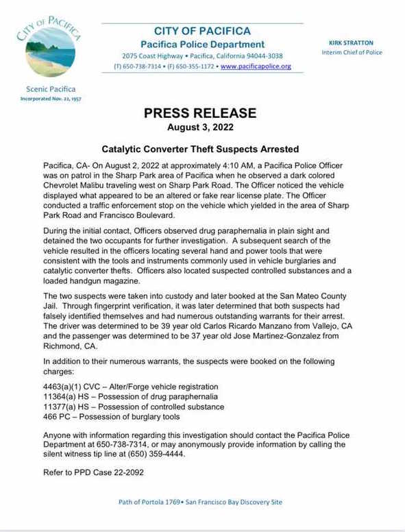 A press release from City of Pacifica