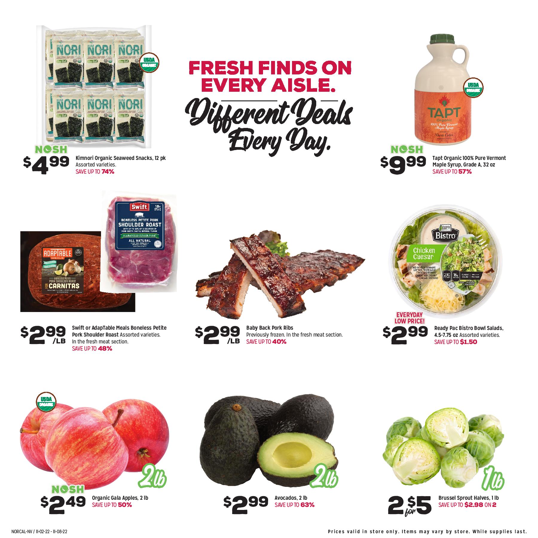 Grocery Outlet flyer, meat and fruits