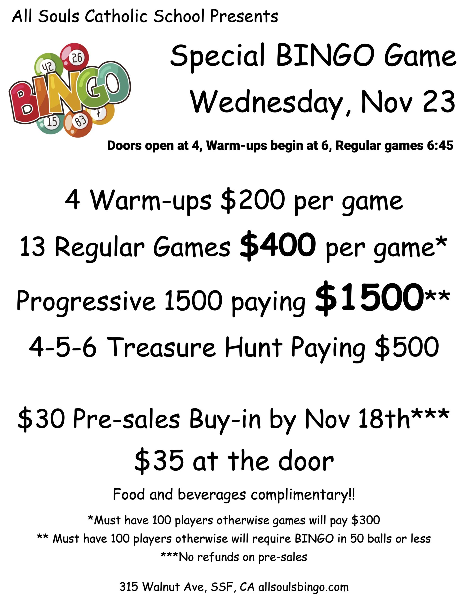 Flyer for special bingo game