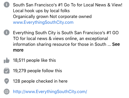 Facebook information screenshot of Everything South City