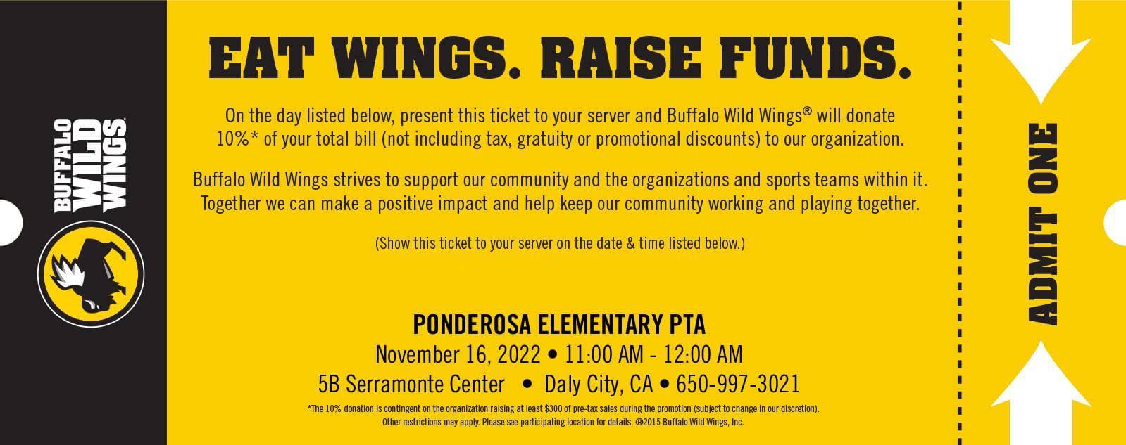 Buffalo Wild Wings’ Eat Wings, Raise Funds ticket