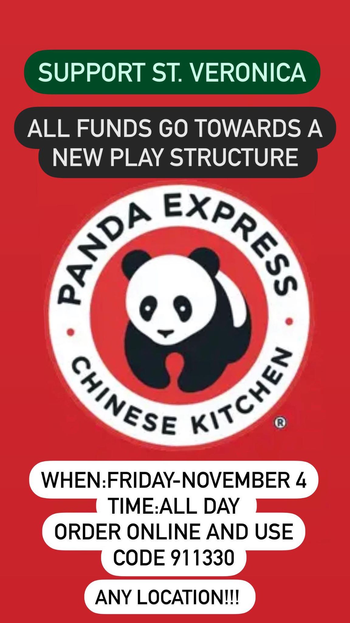 A flyer for Support St. Veronica by Panda Express